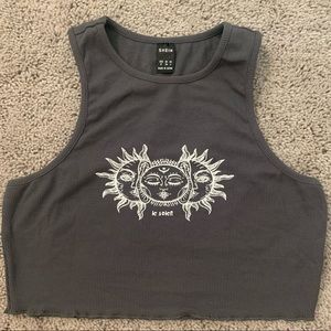 Abstract Sun Print Rib-knit Tank Top